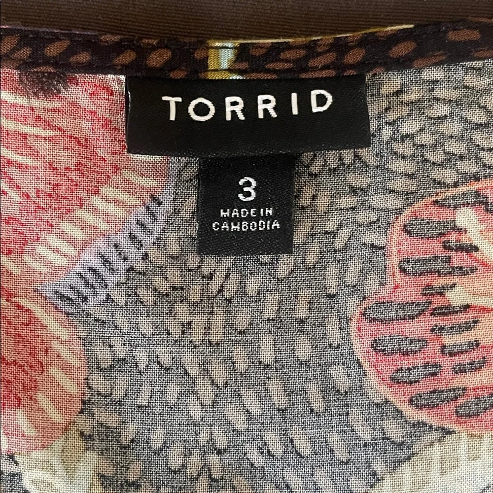 Torrid Tie-Front Capped Sleeve Multicolored Floral Print Button Up Blouse Size3X - Picture 8 of 14